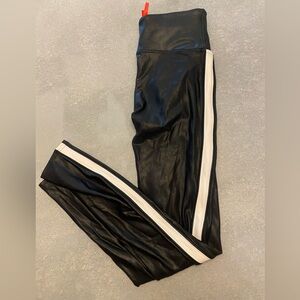 SPANX Black Faux Leather Leggings with White Accent